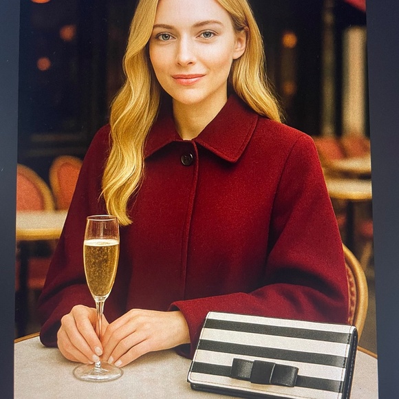 Kate Spade Black and White Striped Wallet with Gold Accents - Picture 1 of 9